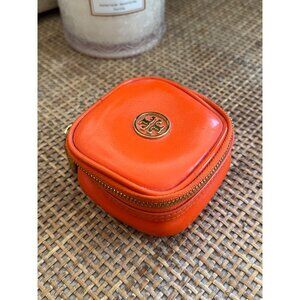 Tory Burch Orange Pink Leather Travel Jewelry Case Organizer EUC